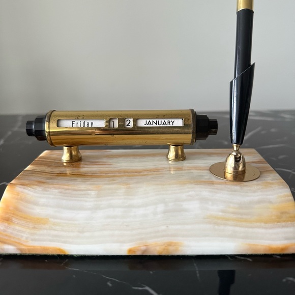 Vintage Onyx Rolling Date Fountain Pen Office Desk Stand Light Natural Patina - Picture 4 of 11